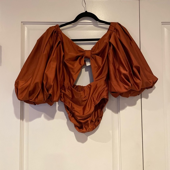 Fe Noel Puff Sleeve Bodysuit/Swimsuit in Rust, Size XS - Picture 5 of 8